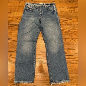 Frame Le Pixie Sylvie Slender Straight Jeans 27 Raw Hem Mid Wash Designer Denim